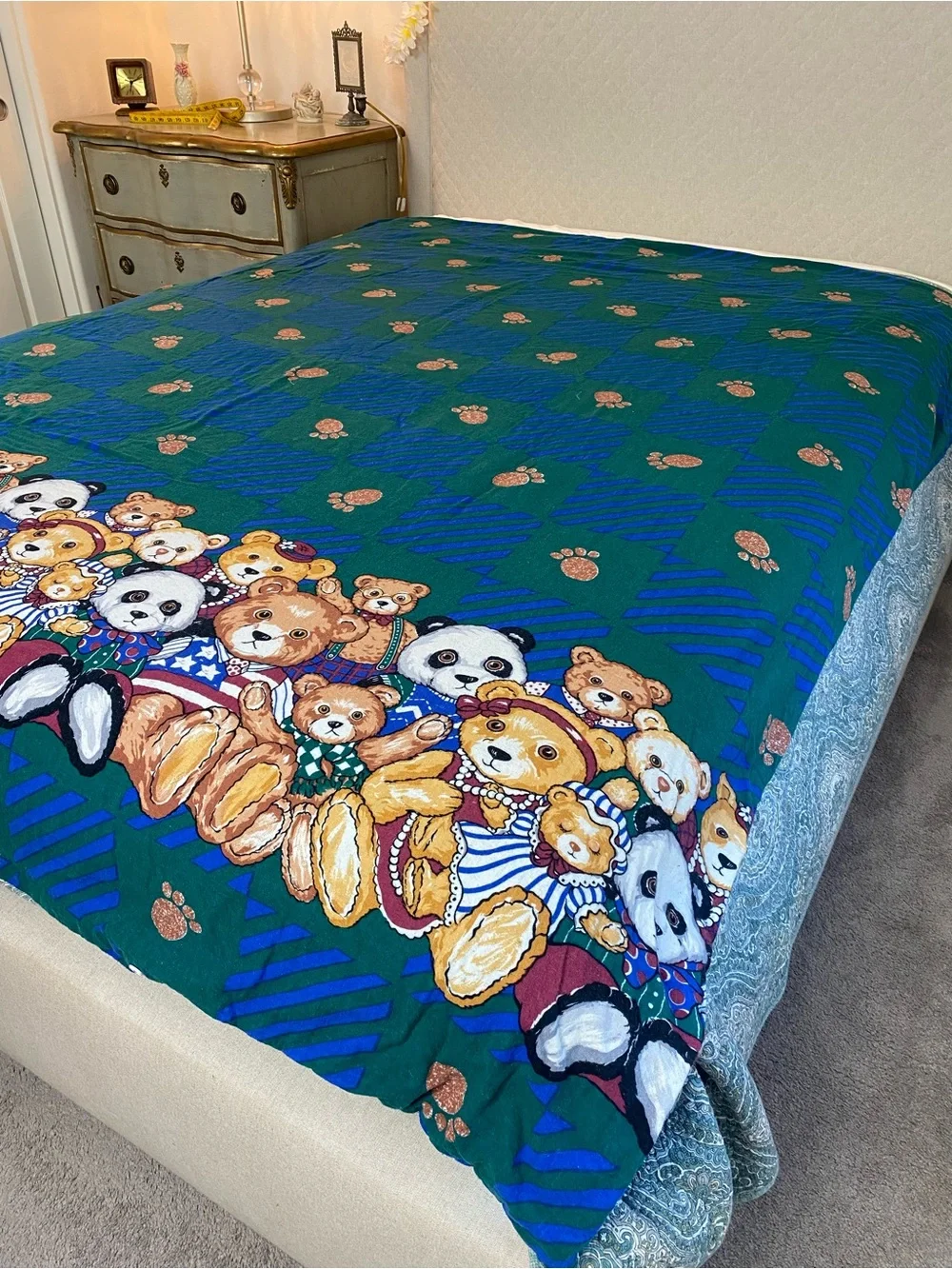 Teddy Bear Print 1990s Flannel Duvet cover Twin